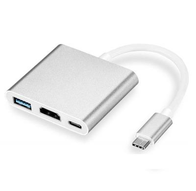 China 4k30hz Multifunction aluminum shell HD adapter usb3.1 supplement type-c to HD converter 3 in 1 USB type-c to HD USB3.0 palladium adapter one drag three for sale