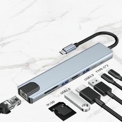 China Left Extension 8 In1 USB C TO HDTV 4K SD/TF PD USB3.0 LAN ADAPTER for sale