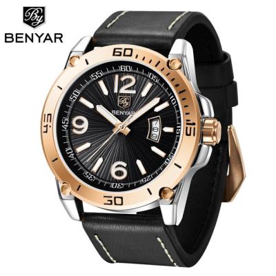 China Auto Date Benyar 5166 Men Watch Quartz Top Luxury Male Leather Waterproof Chronograph Sports Brand Wristwatch Military Clock for sale