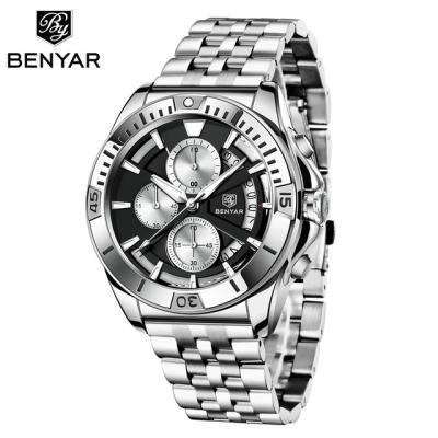 China Business Date Watch Men Watches 2021 New Fashion Quartz Automatic Date Benyar 5180 Casual Waterproof Luminous Mens Watches Stainless Steel for sale