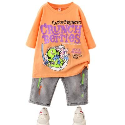 China Cool 100% Cotton Toddler Boy's Clothes Set With Boss T And Ripped Jeans for sale