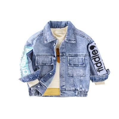 China Breathable kids autumn and spring letter printed jeans coat turn-down collar denim jacket for girls for sale