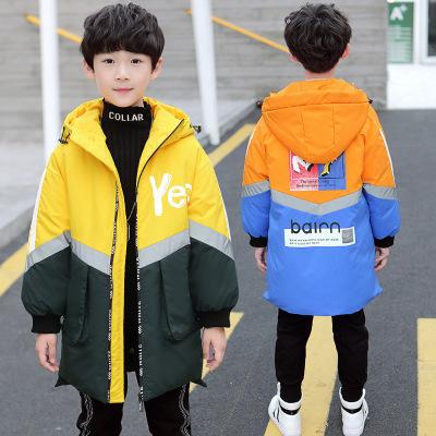 China Anti-wrinkle fashion hoodie jacket winter kids clothes boy long down coat with pocket for sale