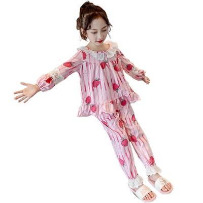 China Breathable Kids Spring Pink Pajamas Dressing Set Girls Cotton Sleepwear Suit Set Kids Pajamas for sale