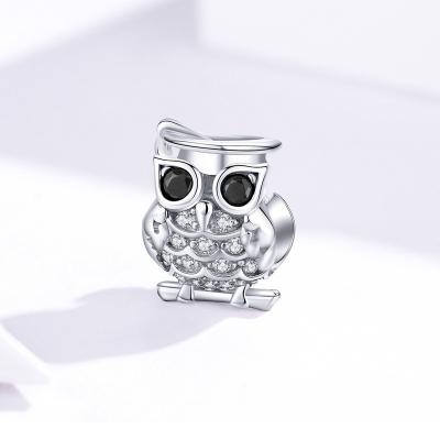 China Cute Colorful Charms Owl Pendant 925 Sterling Silver Chain Glass Owl Ribbon Bracelet Pendant for sale