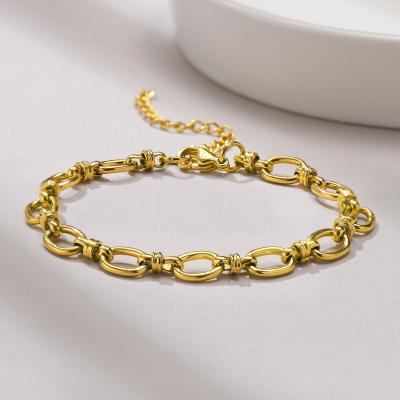 China Fashion Jewelry Unfading Accessories Women's Jewelry Stainless Steel Mosaic Gold Handwoven Chain Fancy Bracelet for sale