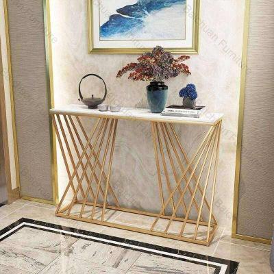 China Modern Baroque Style Stainless Steel Console Table Gold Square Narrow Entry Table Long Living Room Furniture for sale