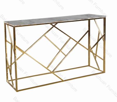 China Modern New arrival China Wholesale Gold ellipse console table entryway marble top stainless steel tables for sale