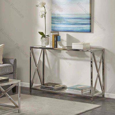 China Modern stainless steel gold colour console table tempered glass entrance table vintage console table for sale