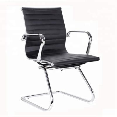 China Hot Sale 906D# Cooling Black Leather Office Guest Chairs Without Wheels for sale