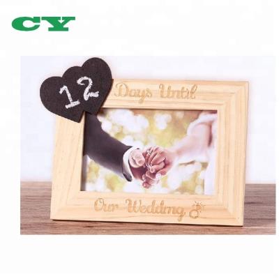 China Wedding Countdown Photo Frame Engraved Wooden Wedding Countdown Calendar Photo Frame With Chalkboard for sale