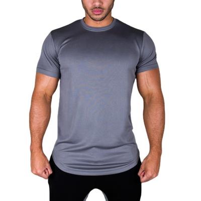 China 2022 Men's Gray Longline T-shirts Polyester Mesh Workout Short Sleeve Sportswear T-shirt Crew Neck Quick Dry Gym T-shirt For Man for sale