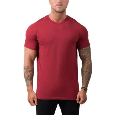 China Red Anti-pilling T-shirt Men With Logo Customize GYM Wear O-Neck Gym Clothing T-shirts Slim Fit Sport T Shirt For Man for sale