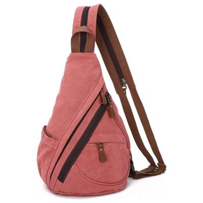 China Fashion Lady Girls Cotton Canvas Chest Sling Backpack With Switchable Zipper New Designs Canvas Sling Bags For Women Cross - Body for sale