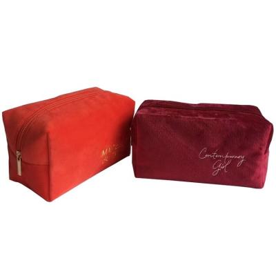 China Promotional Winter Christmas Fashion Square Flannel Bag Suede Fleece Cosmetic Bag Zipper Elegant Beauty Bag for sale