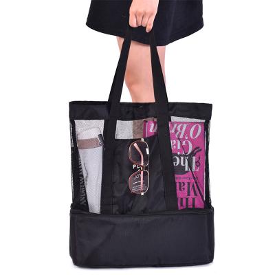 China Wholesale Custom Simple Mesh Tote Bag Summer Beach Net Fashion Women Handbags Ladies Zipper Beach Bag Oversized Bag With Cooler for sale