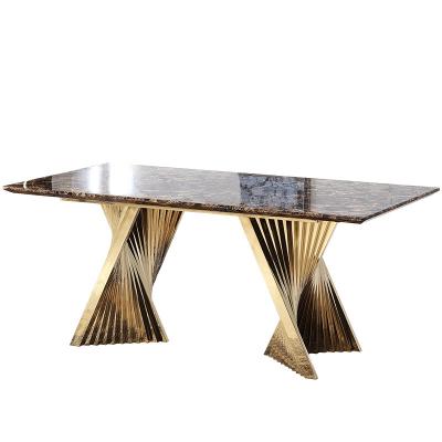 China Contemporary luxury light stainless steel dining table and chair luxury gold set for sale