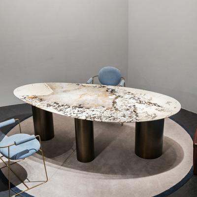 China (Other) Adjustable Italian Oval Natural Marble Dining Table for sale