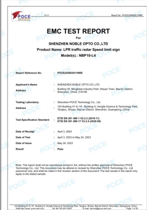 EMC TEST REPORT - Shenzhen NOBLE Opto CO.,LTD