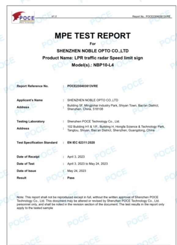 MPE TEST REPORT - Shenzhen NOBLE Opto CO.,LTD