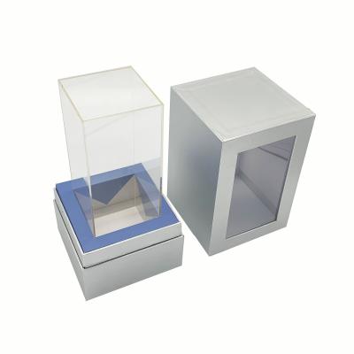 China New Disposable Velvet Gift Box Luxury Silver Rigid Gift Packaging Paper Box With PVC Clear Window KL-065 for sale