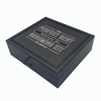 China Disposable Customized Luxury Black Cardboard Skin Care Cosmetic Set Packaging Box KL-067 for sale