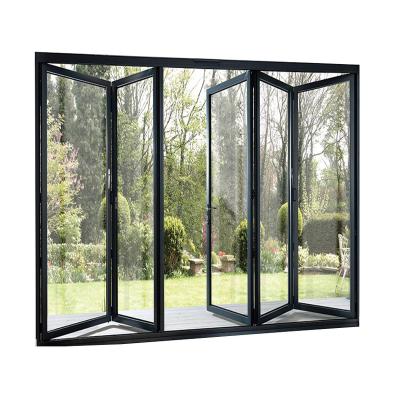 China 4 Panel Frameless Interior Bifold Sound Insulation French Doors Accordion Glass Folding Interior Folding Door Commerce Partition Doors for sale