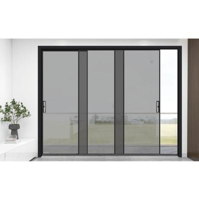 China Sound Insulation Bespoke Large Patio Design Aluminum Black Glass Patio Doors Home Hurricane Thin Glaze Wholesale for sale