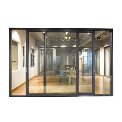 China Wholesale Patio Doors Hurricane Glass Black Patio Silent Aluminum Frameless Interior Large Sound Insulation Sliding Door for sale