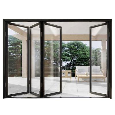 China Hurricane Aluminum Folding Double Fold Exterior Doors Custom Size Sound Insulation Aluminum Bifold Best Patio Glass Doors for sale