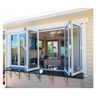 China Superior Quality Magnetic Continental Triple Screen Small Up Bi-Folding Aluminum Stained Glass Window And Aluminum Glass Door Folding Windows for sale