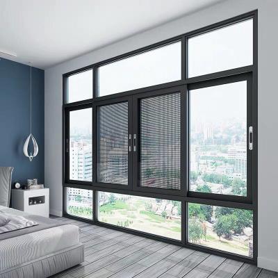 China Magnetic Screen Design Latest Interior Double Exterior Glazed Black Thermal Multi Cut Slide Panel Aluminum Glass Window for sale