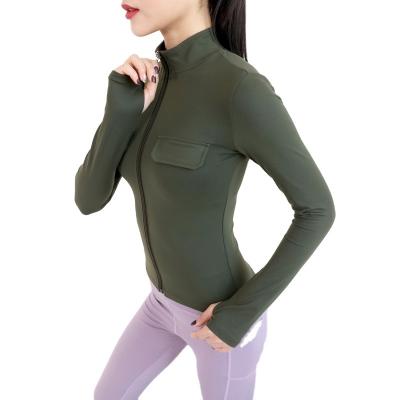 China Breathable Women's Long Sleeve Pockets Yoga Jacket Warm Up Gym Workout Dynamic Active Brown Zipper Up Yoga Jacket for sale