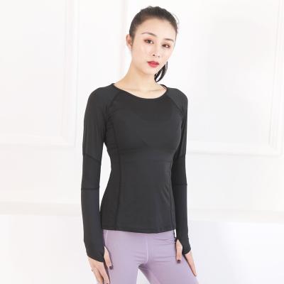 China Breathable Sports Wear Custom Womens Long Sleeve Running Yoga Tops Workout Fitness Shirts With Thumb Notches for sale