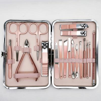 China PU + Stainless Steel Wholesale 18pcs Women Man Nail Beauty Tools Travel Good Quality Manicure Set for sale