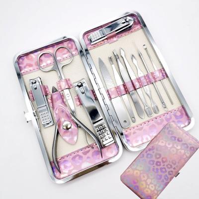 China Wholesale Portable Professional Travel Women Leopard Print 12PCS Stainless Steel Manicure Pedicur Set 15.5*8.5*2.5 for sale