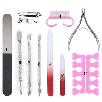 China Crystal Glass Sticker Nail File Portable Durable Personal Care Tools 11-Piece Manicure Nail Care Set Wholesale JX11 for sale