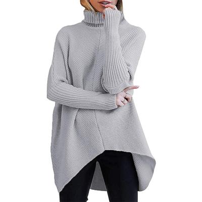 China Women's Turtle Neck Long Wing Batwing Asymmetric Sleeve Asymmetric Edge Casual Pullover Knit Sweater Tops for sale