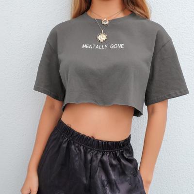 China Wholesale New Fashion Women's Letter Embroidery Breathable Simple Loose Short Sleeve Cropped T-Shirt For Women for sale