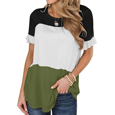 China Breathable Tricolor Patchwork Round Neck And Short Sleeve T-Shirt For Woman for sale