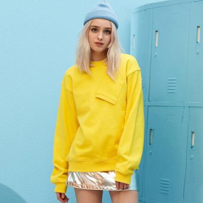 China High Quality Round Neck Round Causal Crewneck Anti-Wrinkle Design Pullover Fleece Sweatshirt Yellow Simple Women Yellow for sale