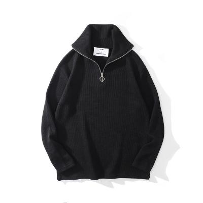 China 2021 Breathable Solid Simple Empty Black Knitted Over Half Sized Pullover Zipper Sweatshirt Women for sale