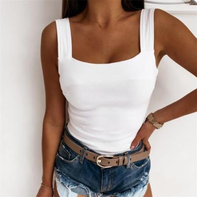 China Women's QUICK DRY Square Neck Chunky Strapless Backless Chunky Strap Knit Plain Basic Tank Top for sale