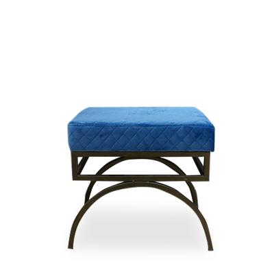 China Portable Customized Blue Velvet Square Shape Lattice Design Foot Stool Stool Pouf With Mental Legs for sale