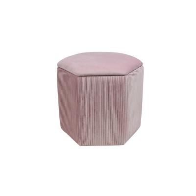 China Hexagon Furniture Velvet Ottoman Modern Soft Fabric Upholstered Footstool Hexagon Storage Ottoman Box Stool for sale