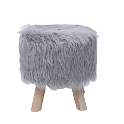 China Low Disassembly Home Pink Faux Fur Wooden Leg Rest 3 Leg Stool for sale