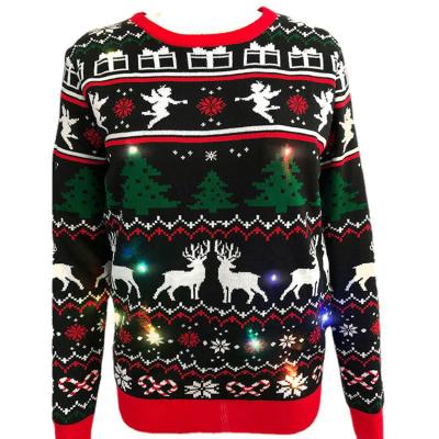 China Ugly Island Fair Isle Sweater Reindeer Classic Knitted Yarn Wool Mens Unisex Ugly Christmas Sweater With Lights for sale