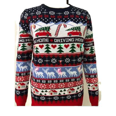 China Yarn Cowinner Christmas Wool Women Light Up Christmas Knitted Ugly Sweater With Multicolor Led Flashing Lights for sale