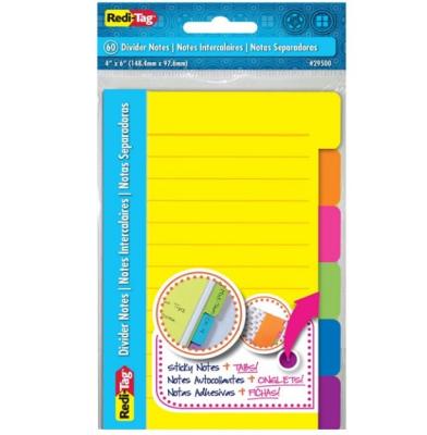 China paper & Promotional Cardboard Redi-Tag Divider Tabbed One-Stick Lined Notepad, 4 x 6 inches, Assorted Neon Colors for sale