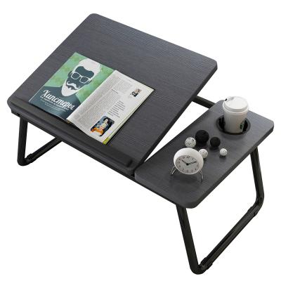 China Modern Foldable Dorm Table Breakfast Serving Black Adjustable Portable Foldable Wood Laptop Desk For Bedroom Use for sale